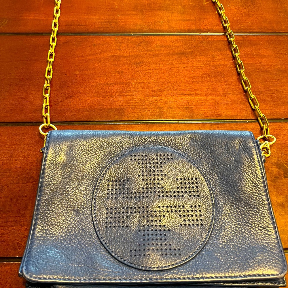 Tory Burch blue leather crossbody purse